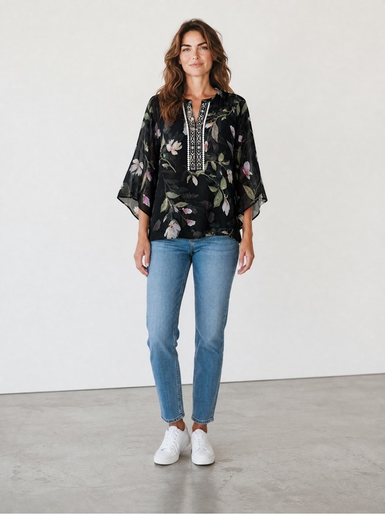 Belle by Kim Gravel Tops - Belle by Kim Gravel Magnolia Print Blouse Size L
